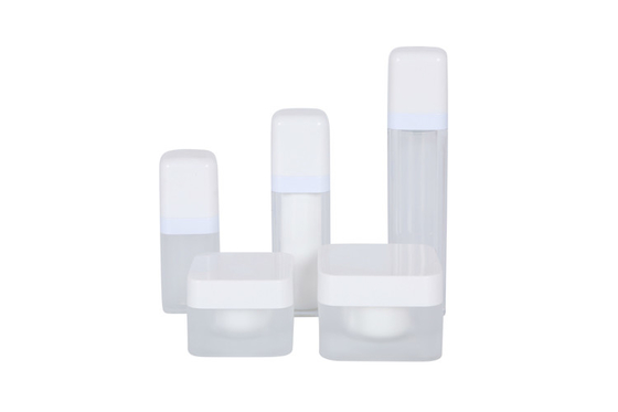 6pcs Froseted White Square Airless Lotion Bottles And Luxury Cream Jar Fancy Cosmetic Skincare Set For Travel Packaging