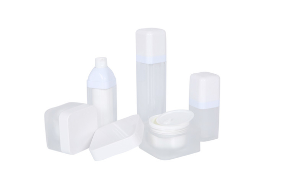 6pcs Froseted White Square Airless Lotion Bottles And Luxury Cream Jar Fancy Cosmetic Skincare Set For Travel Packaging